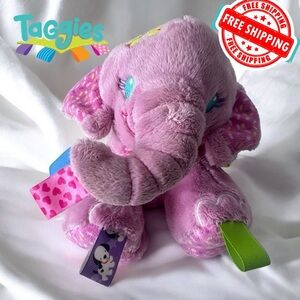 Taggies Pink Elephant Rattle 9" Plush Soft Baby Toy Stuffed Animal FREE SHIPPING